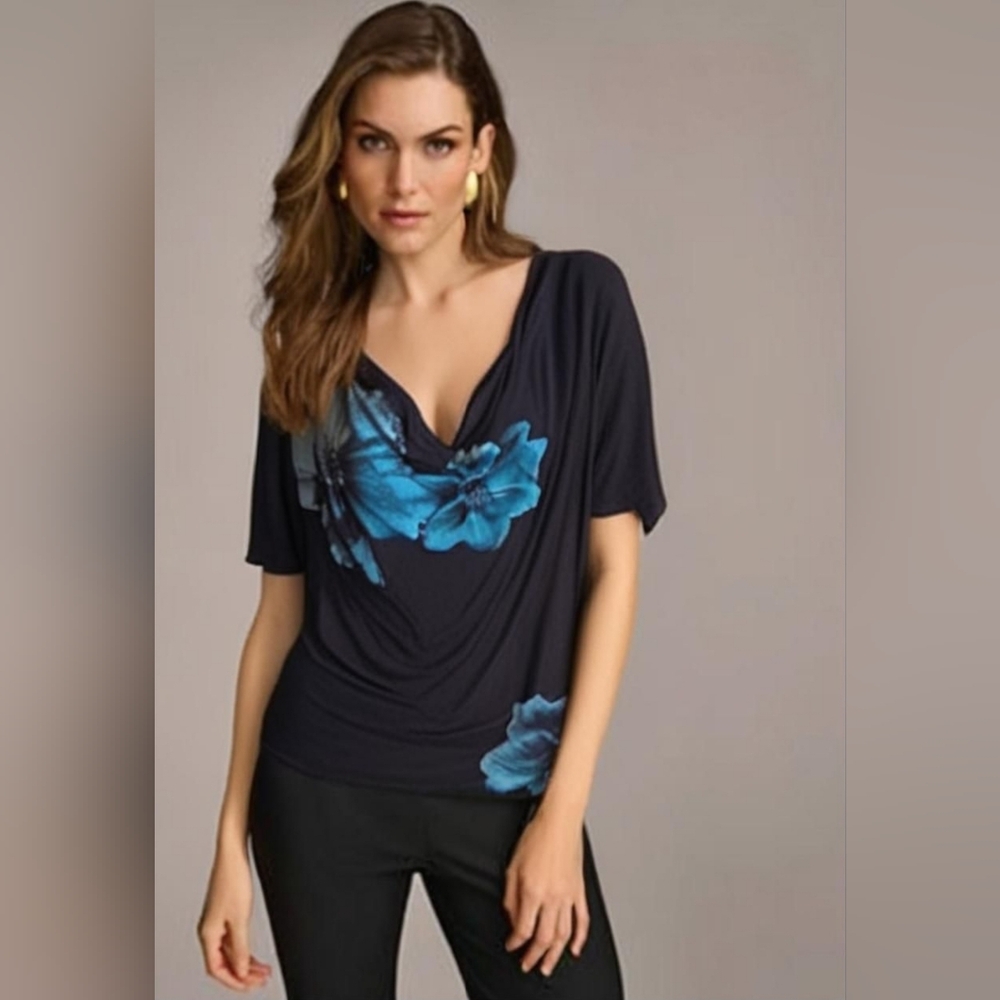 Vanilla Sugar Black Floral Drape Neck Top